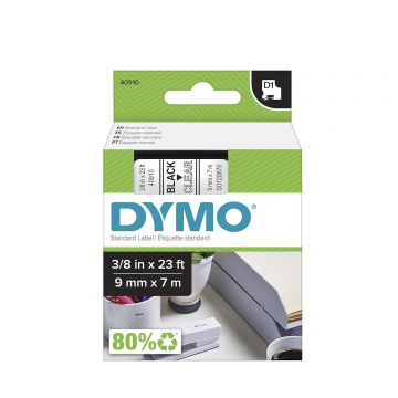 DYMO D1 Label Tape 9mm x 7m (Black/Clear)